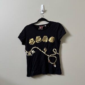 L.A.M.B Y2K spell out gold black short sleeve t-shirt